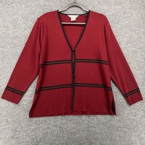 Exclusively Misook Cardigan Jacket Womens L Red Slinky Button Up Career Travel